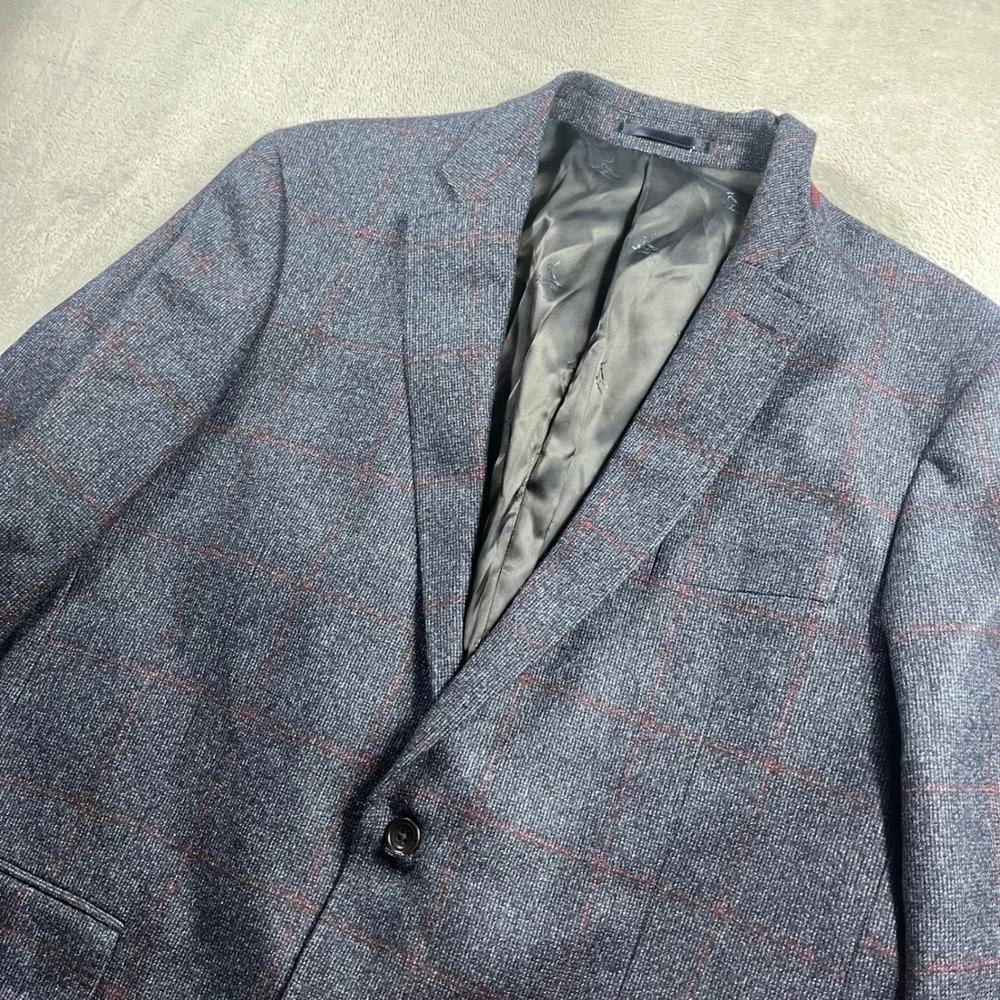 Charles Tyrwhitt Angelico Super 100s Wool Blazer 46L Blue Red Windowpane Check